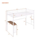 Lit mezzanine simple en métal avec bureau intégré, échelle et barrières de sécurité – 198,4 cm L, à partir de 6 ans