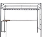 Lit mezzanine simple en métal avec bureau intégré, échelle et barrières de sécurité – 198,4 cm L, à partir de 6 ans