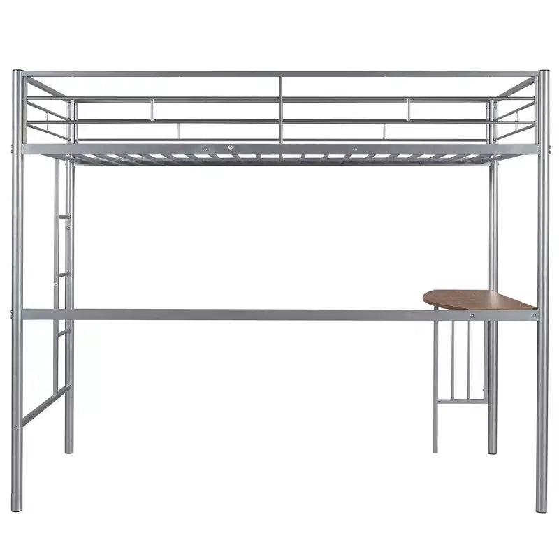 Lit mezzanine simple en métal avec bureau intégré, échelle et barrières de sécurité – 198,4 cm L, à partir de 6 ans