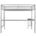 Lit mezzanine simple en métal avec bureau intégré, échelle et barrières de sécurité – 198,4 cm L, à partir de 6 ans