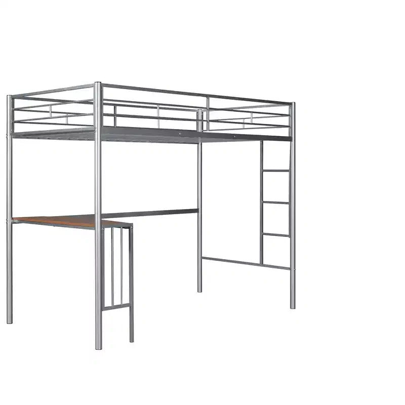 Lit mezzanine simple en métal avec bureau intégré, échelle et barrières de sécurité – 198,4 cm L, à partir de 6 ans