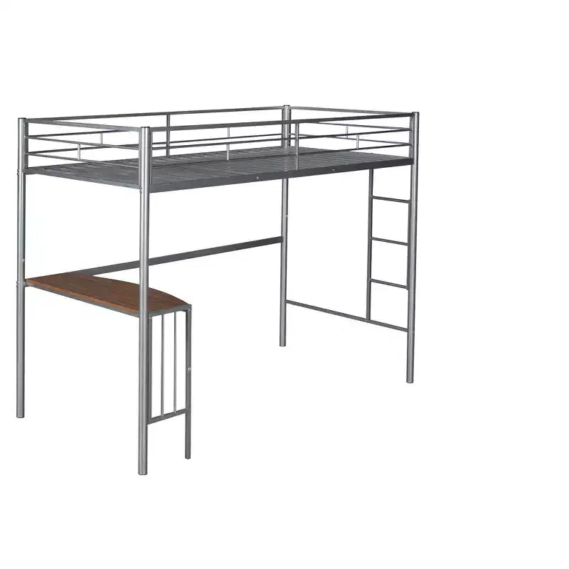 Lit mezzanine simple en métal avec bureau intégré, échelle et barrières de sécurité – 198,4 cm L, à partir de 6 ans