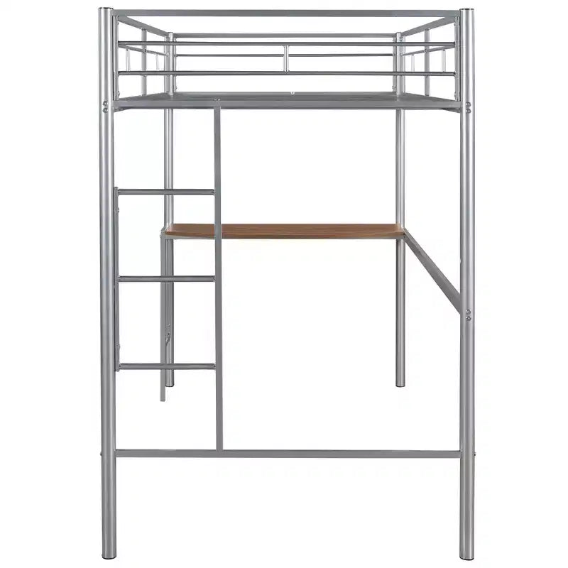 Lit mezzanine simple en métal avec bureau intégré, échelle et barrières de sécurité – 198,4 cm L, à partir de 6 ans