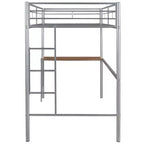 Lit mezzanine simple en métal avec bureau intégré, échelle et barrières de sécurité – 198,4 cm L, à partir de 6 ans