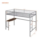 Lit mezzanine simple en métal avec bureau intégré, échelle et barrières de sécurité – 198,4 cm L, à partir de 6 ans