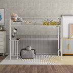 Lit mezzanine simple en métal avec bureau intégré, échelle et barrières de sécurité – 198,4 cm L, à partir de 6 ans