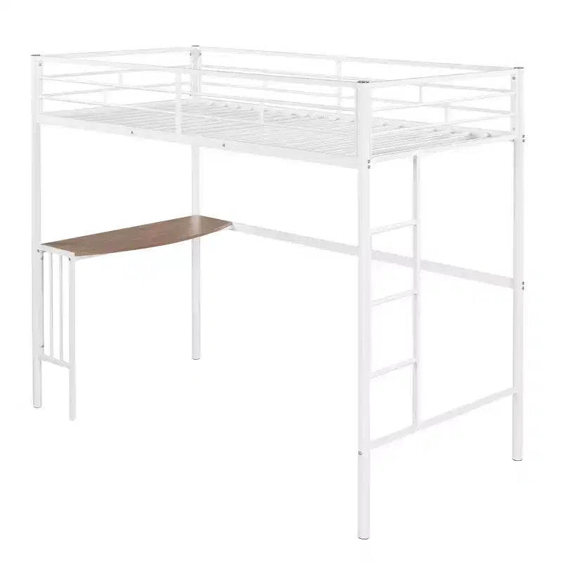 Lit mezzanine simple en métal avec bureau intégré, échelle et barrières de sécurité – 198,4 cm L, à partir de 6 ans