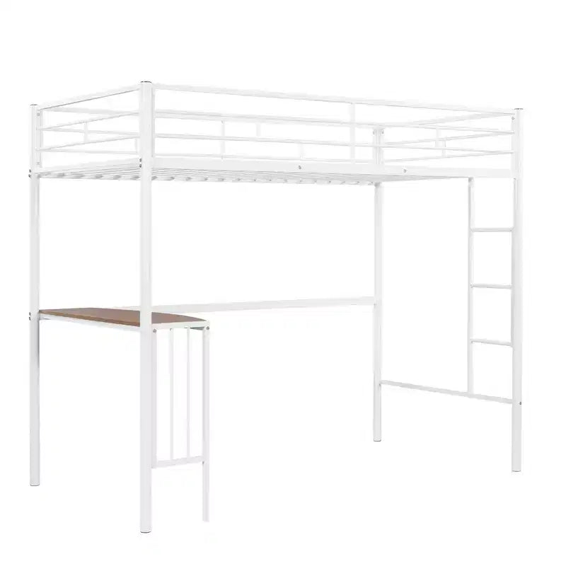Lit mezzanine simple en métal avec bureau intégré, échelle et barrières de sécurité – 198,4 cm L, à partir de 6 ans