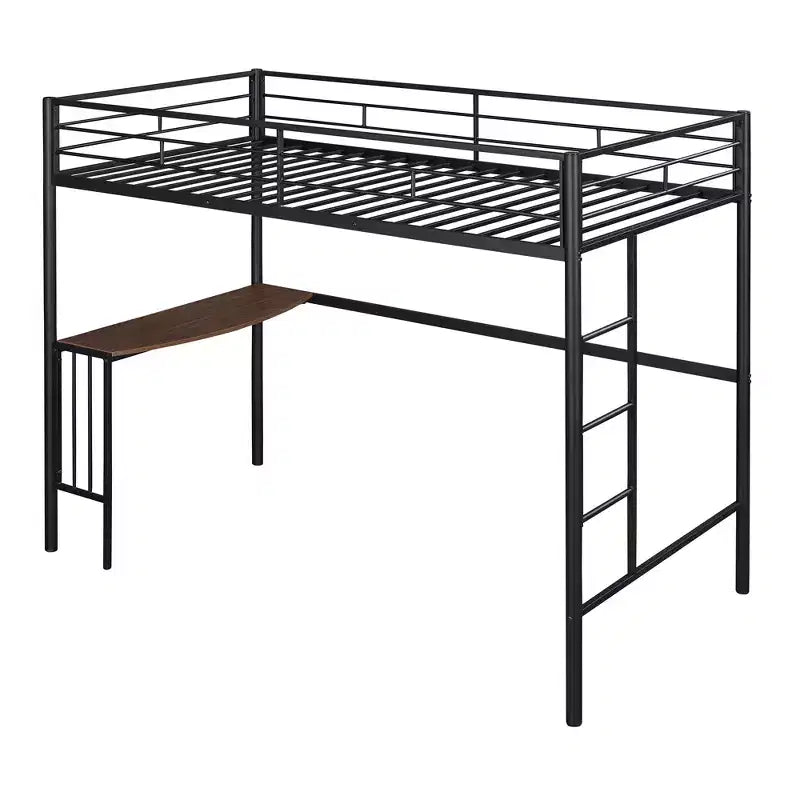 Lit mezzanine simple en métal avec bureau intégré, échelle et barrières de sécurité – 198,4 cm L, à partir de 6 ans
