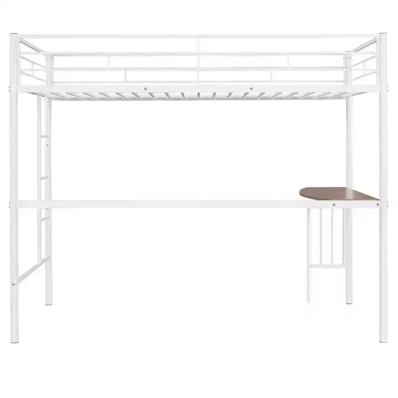 Lit mezzanine simple en métal avec bureau intégré, échelle et barrières de sécurité – 198,4 cm L, à partir de 6 ans