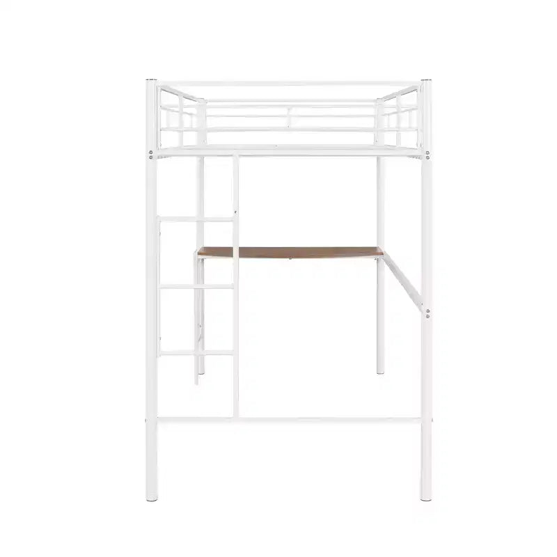 Lit mezzanine simple en métal avec bureau intégré, échelle et barrières de sécurité – 198,4 cm L, à partir de 6 ans