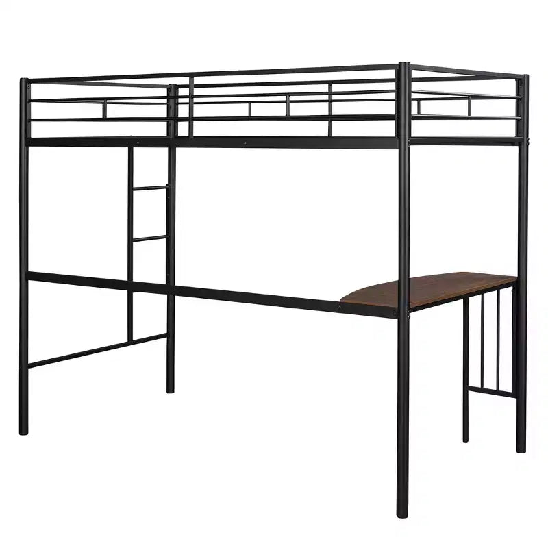Lit mezzanine simple en métal avec bureau intégré, échelle et barrières de sécurité – 198,4 cm L, à partir de 6 ans