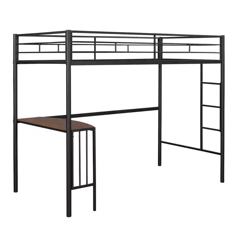 Lit mezzanine simple en métal avec bureau intégré, échelle et barrières de sécurité – 198,4 cm L, à partir de 6 ans