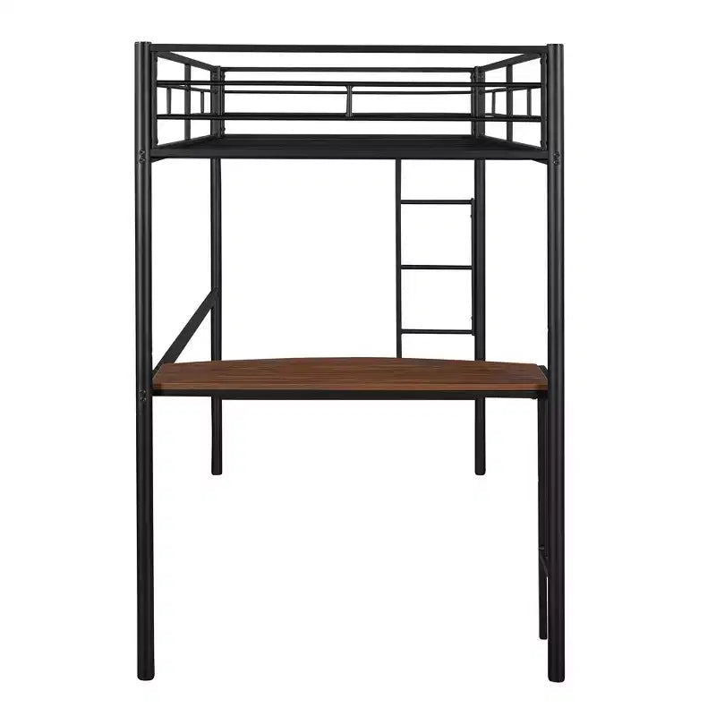 Lit mezzanine simple en métal avec bureau intégré, échelle et barrières de sécurité – 198,4 cm L, à partir de 6 ans