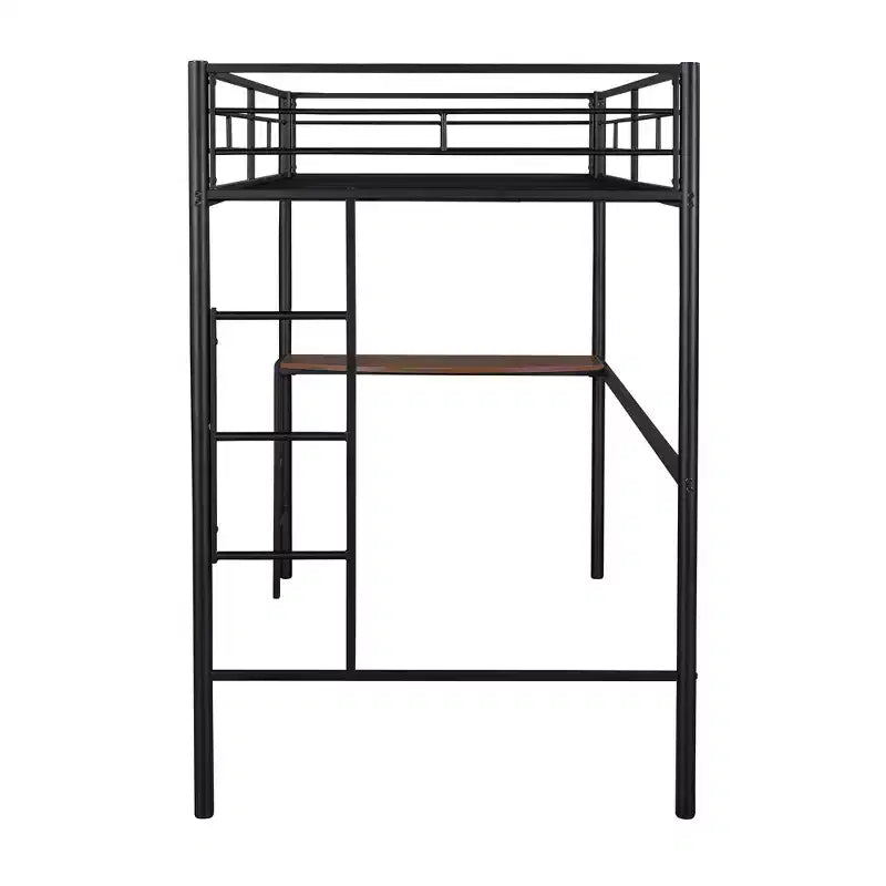 Lit mezzanine simple en métal avec bureau intégré, échelle et barrières de sécurité – 198,4 cm L, à partir de 6 ans