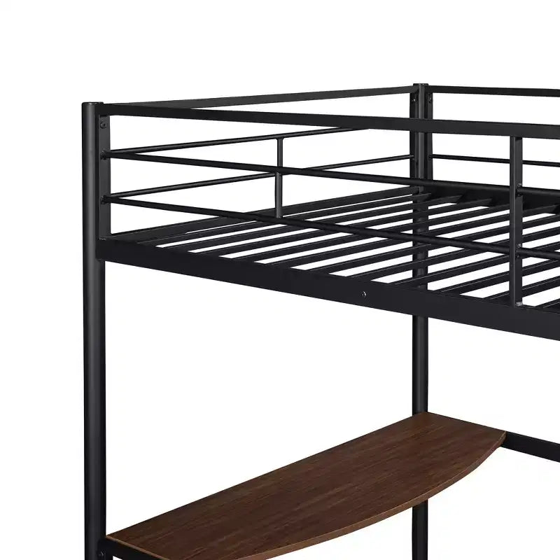 Lit mezzanine simple en métal avec bureau intégré, échelle et barrières de sécurité – 198,4 cm L, à partir de 6 ans