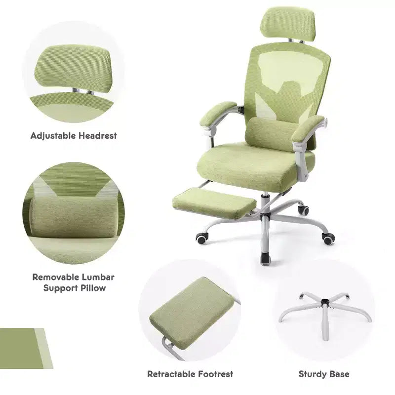 Fauteuil de jeu ergonomique en maille avec repose-pieds – Inclinaison de 90 à 135°, soutien lombaire, capacité de 136 kg
