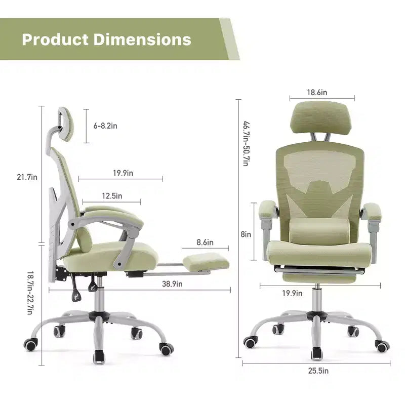 Fauteuil de jeu ergonomique en maille avec repose-pieds – Inclinaison de 90 à 135°, soutien lombaire, capacité de 136 kg