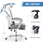 Fauteuil de jeu ergonomique en maille avec repose-pieds – Inclinaison de 90 à 135°, soutien lombaire, capacité de 136 kg
