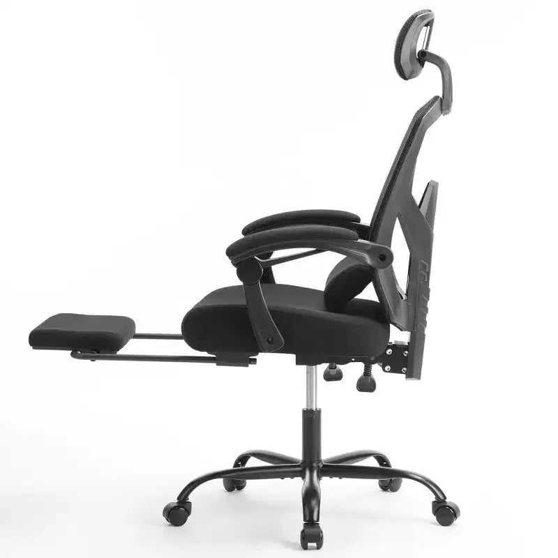 Fauteuil de jeu ergonomique en maille avec repose-pieds – Inclinaison de 90 à 135°, soutien lombaire, capacité de 136 kg