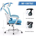 Fauteuil de jeu ergonomique en maille avec repose-pieds – Inclinaison de 90 à 135°, soutien lombaire, capacité de 136 kg