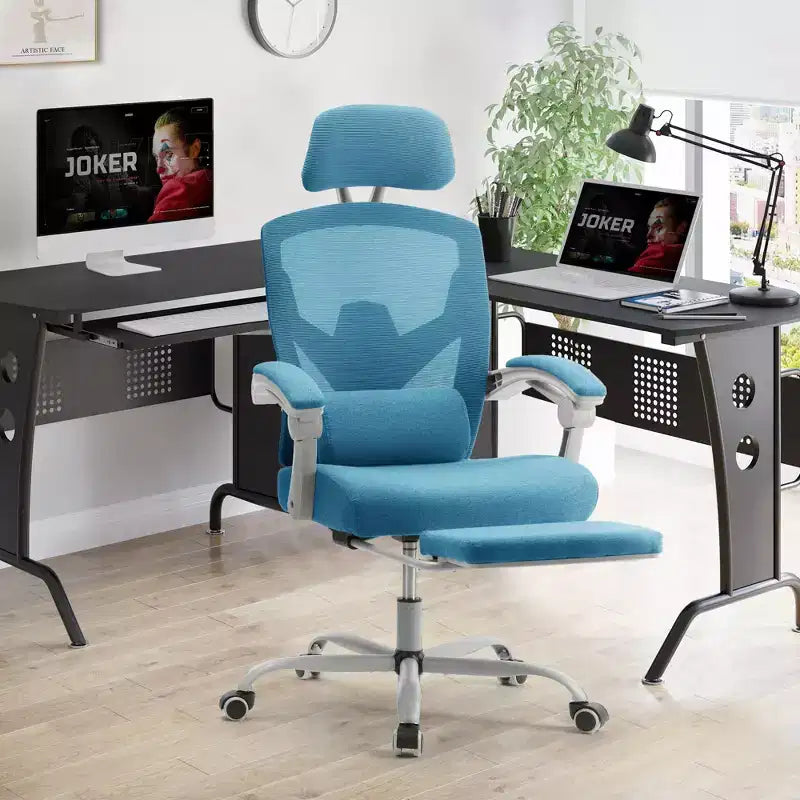 Fauteuil de jeu ergonomique en maille avec repose-pieds – Inclinaison de 90 à 135°, soutien lombaire, capacité de 136 kg