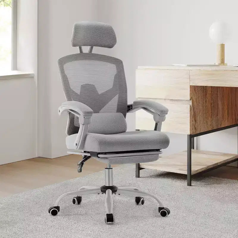 Fauteuil de jeu ergonomique en maille avec repose-pieds – Inclinaison de 90 à 135°, soutien lombaire, capacité de 136 kg