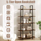 Étagère bibliothèque industrielle vintage à 5 niveaux de 157,5 cm de hauteur – Étagères ouvertes, cadre en métal, capacité de 100 kg