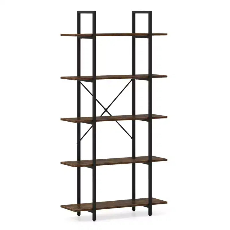 Étagère bibliothèque industrielle vintage à 5 niveaux de 157,5 cm de hauteur – Étagères ouvertes, cadre en métal, capacité de 100 kg
