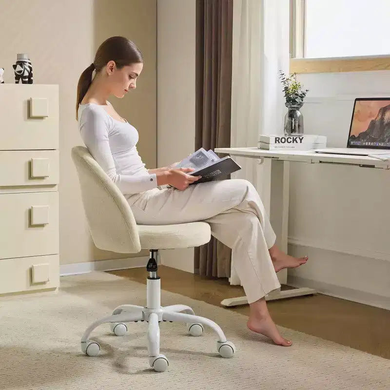 Fauteuil de bureau pivotant rembourré – Coton et lin jaune clair, réglable en hauteur, capacité de 136 kg