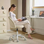 Fauteuil de bureau pivotant rembourré – Coton et lin jaune clair, réglable en hauteur, capacité de 136 kg