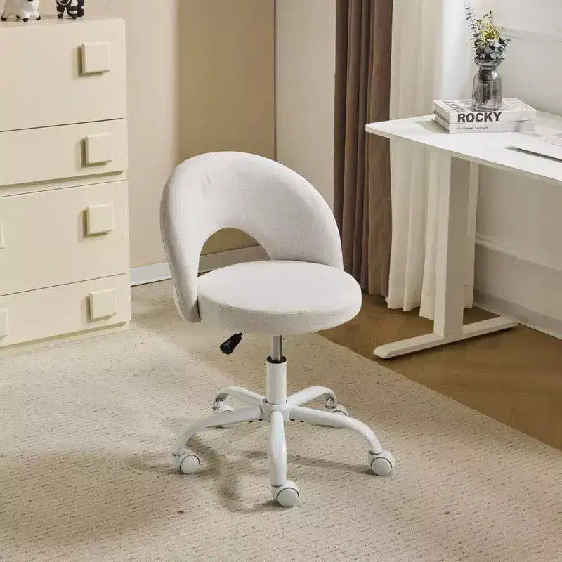Fauteuil de bureau pivotant rembourré – Coton et lin jaune clair, réglable en hauteur, capacité de 136 kg