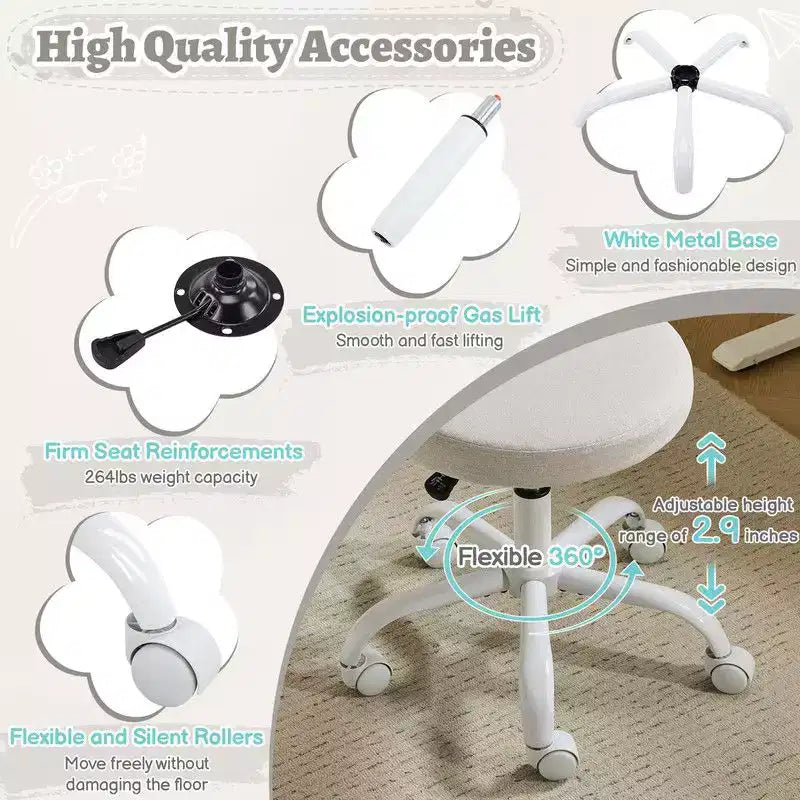 Fauteuil de bureau pivotant rembourré – Coton et lin jaune clair, réglable en hauteur, capacité de 136 kg