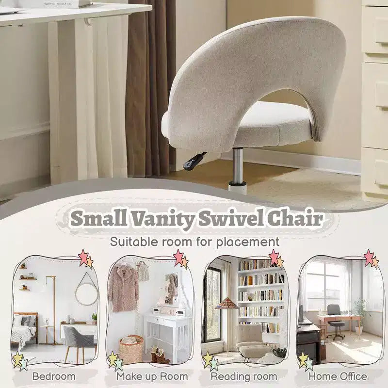 Fauteuil de bureau pivotant rembourré – Coton et lin jaune clair, réglable en hauteur, capacité de 136 kg