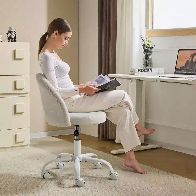 Fauteuil de bureau pivotant rembourré – Coton et lin jaune clair, réglable en hauteur, capacité de 136 kg
