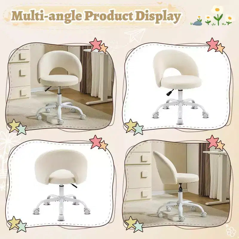 Fauteuil de bureau pivotant rembourré – Coton et lin jaune clair, réglable en hauteur, capacité de 136 kg