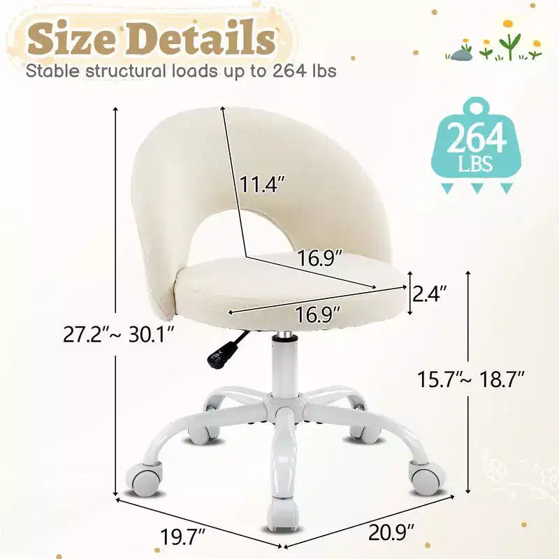 Fauteuil de bureau pivotant rembourré – Coton et lin jaune clair, réglable en hauteur, capacité de 136 kg