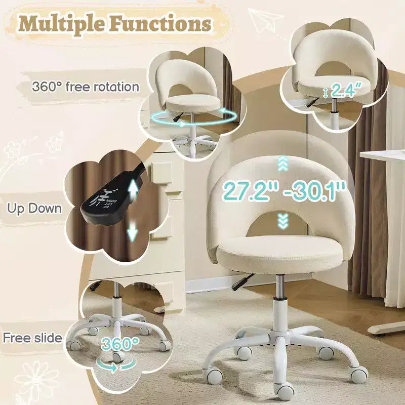 Fauteuil de bureau pivotant rembourré – Coton et lin jaune clair, réglable en hauteur, capacité de 136 kg