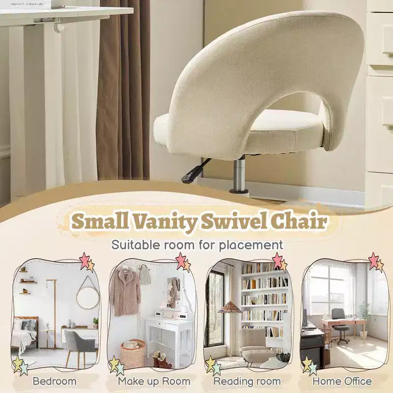 Fauteuil de bureau pivotant rembourré – Coton et lin jaune clair, réglable en hauteur, capacité de 136 kg