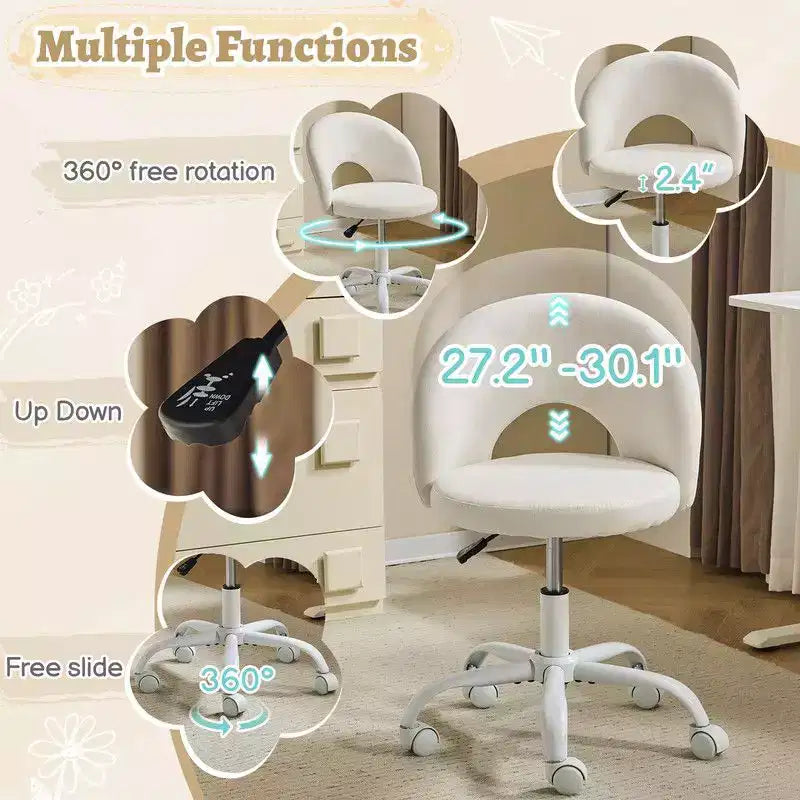 Fauteuil de bureau pivotant rembourré – Coton et lin jaune clair, réglable en hauteur, capacité de 136 kg