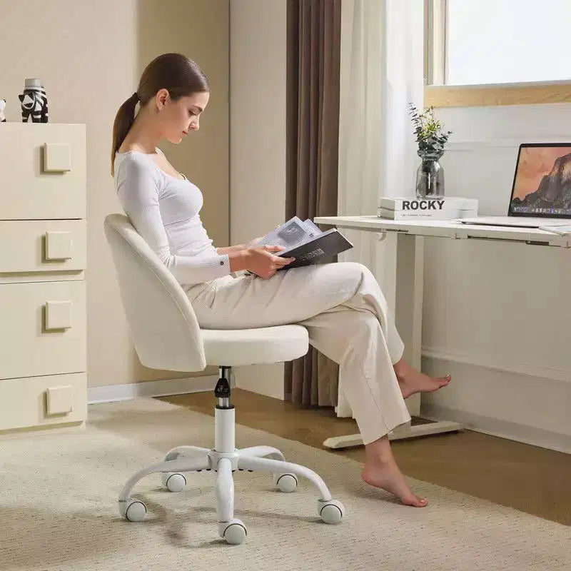 Fauteuil de bureau pivotant rembourré – Coton et lin jaune clair, réglable en hauteur, capacité de 136 kg