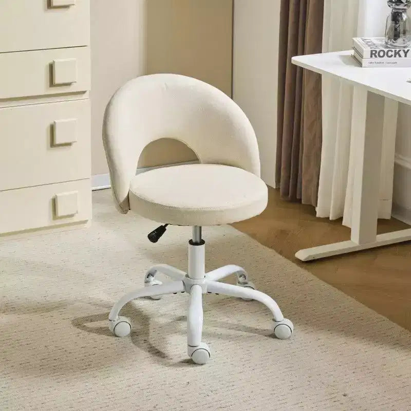 Fauteuil de bureau pivotant rembourré – Coton et lin jaune clair, réglable en hauteur, capacité de 136 kg