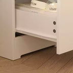 Élégante coiffeuse blanche avec grand miroir LED, plateau en verre et tiroirs multiples – H 140 cm