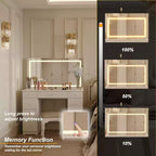 Élégante coiffeuse blanche avec grand miroir LED, plateau en verre et tiroirs multiples – H 140 cm