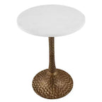 Table d'appoint ronde en marbre blanc – Piétement en aluminium coulé martelé, hauteur 52 cm