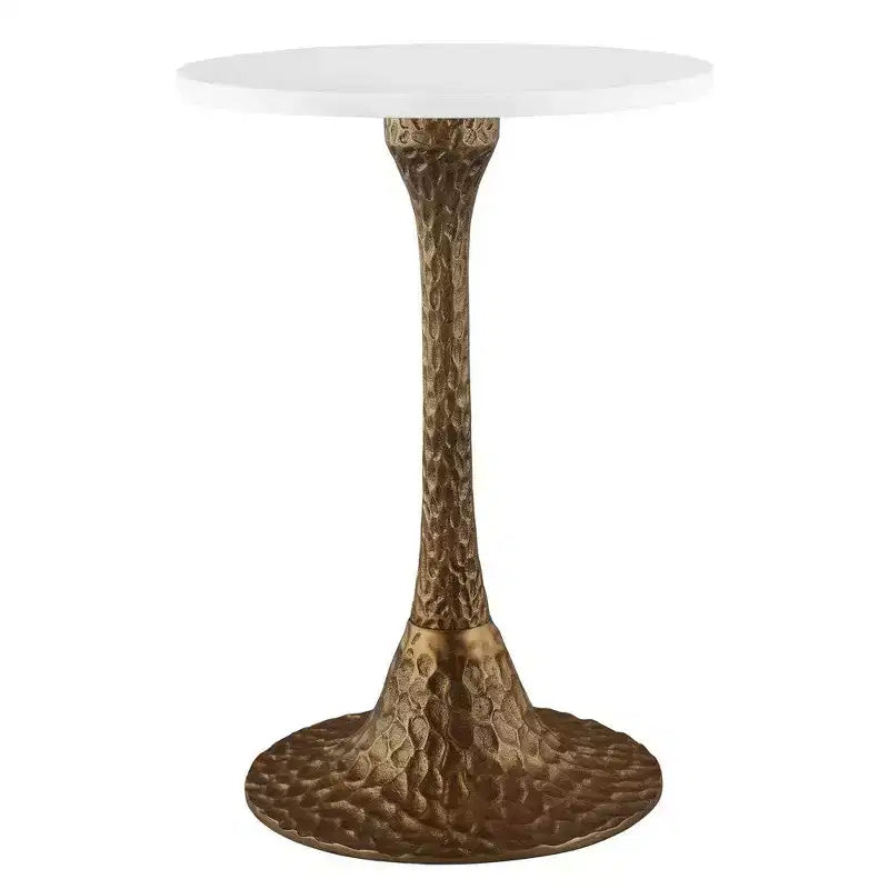 Table d'appoint ronde en marbre blanc – Piétement en aluminium coulé martelé, hauteur 52 cm