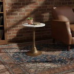 Table d'appoint ronde en marbre blanc – Piétement en aluminium coulé martelé, hauteur 52 cm