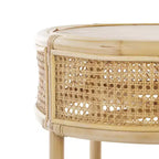 Table d'appoint ronde en rotin et bois de manguier – Style côtier naturel, 50 cm de large, aucun assemblage requis