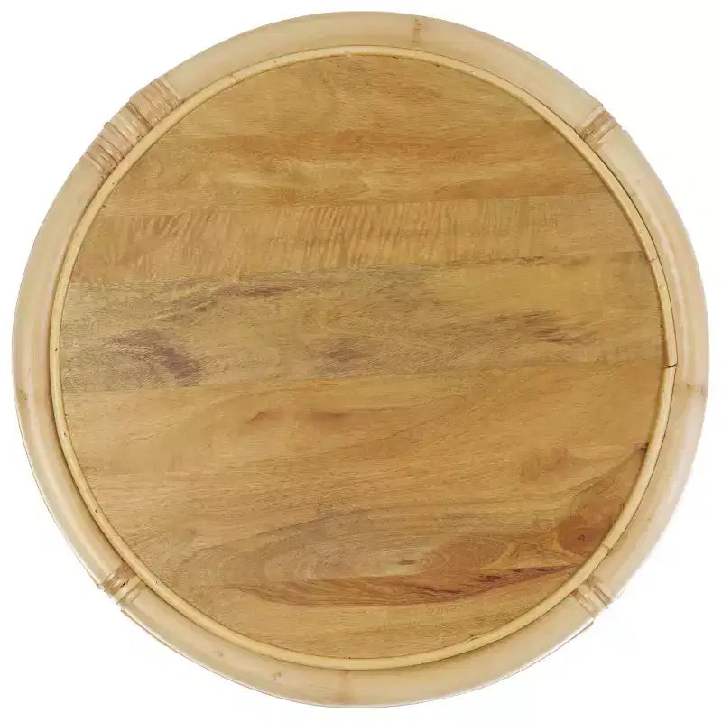 Table d'appoint ronde en rotin et bois de manguier – Style côtier naturel, 50 cm de large, aucun assemblage requis