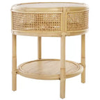 Table d'appoint ronde en rotin et bois de manguier – Style côtier naturel, 50 cm de large, aucun assemblage requis